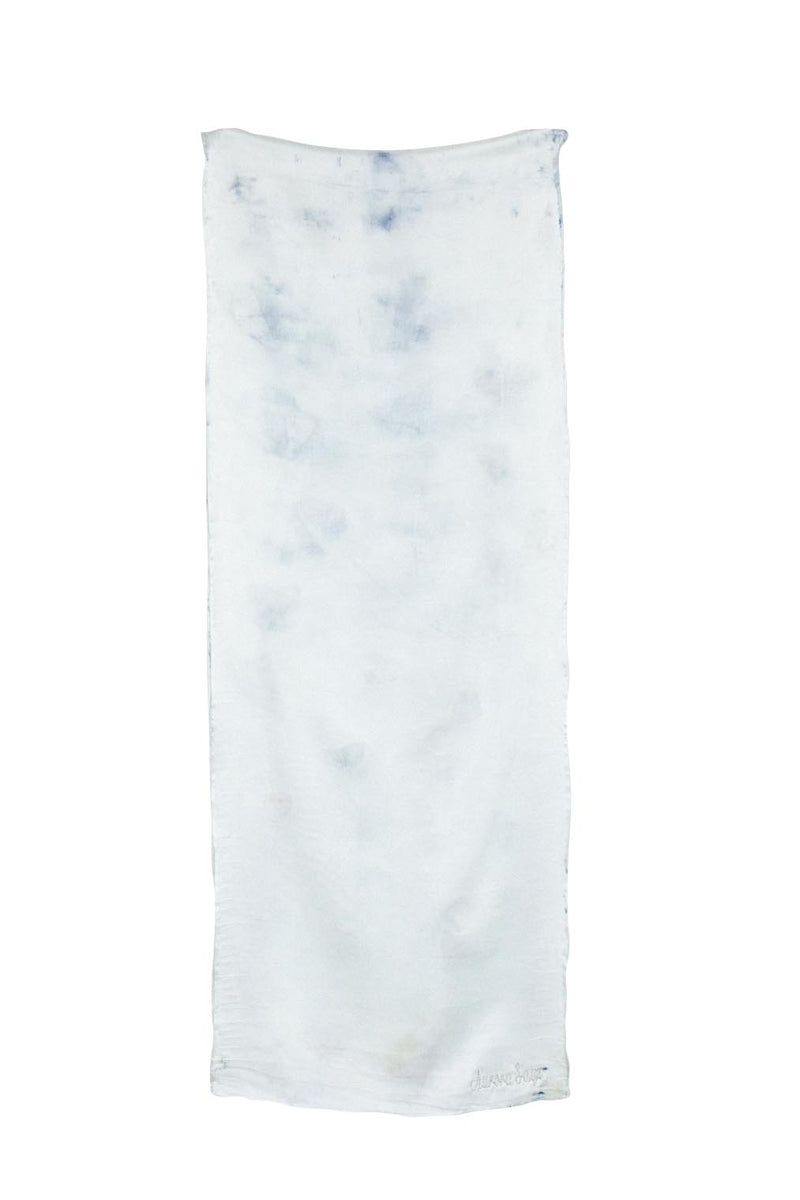 medium silk scarf in light ice blue with darker blue grey markings