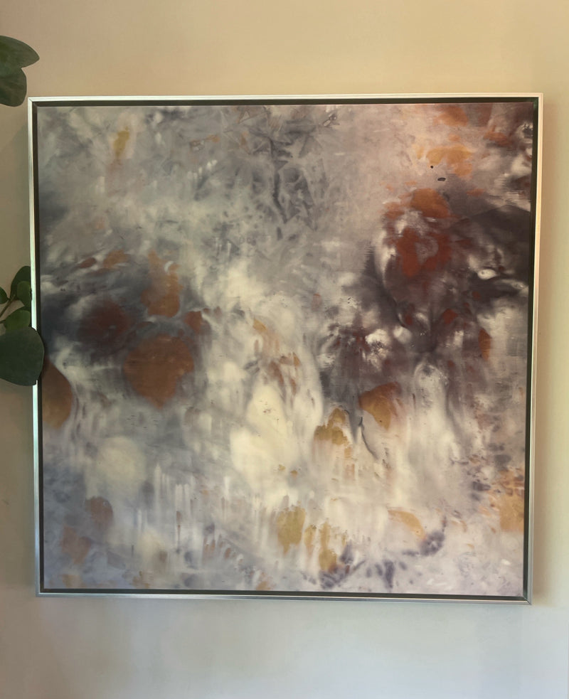Framed Silk Artwork - Smoke & Gold