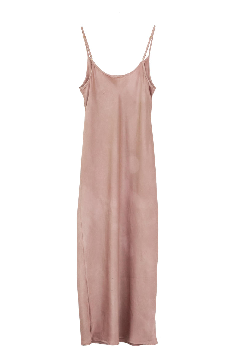 back of silk midi dress in muted pink