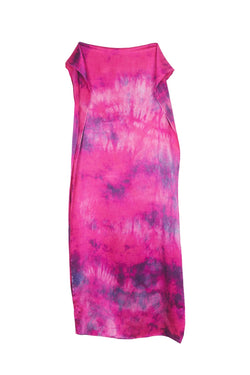 large silk scarf in magenta with purple tie dye markings