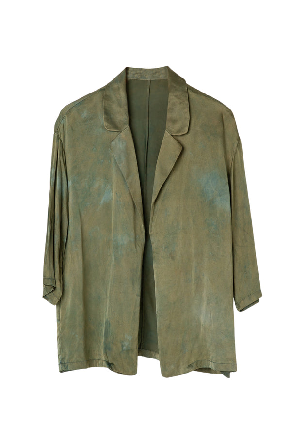 front of silk blazer in moss green