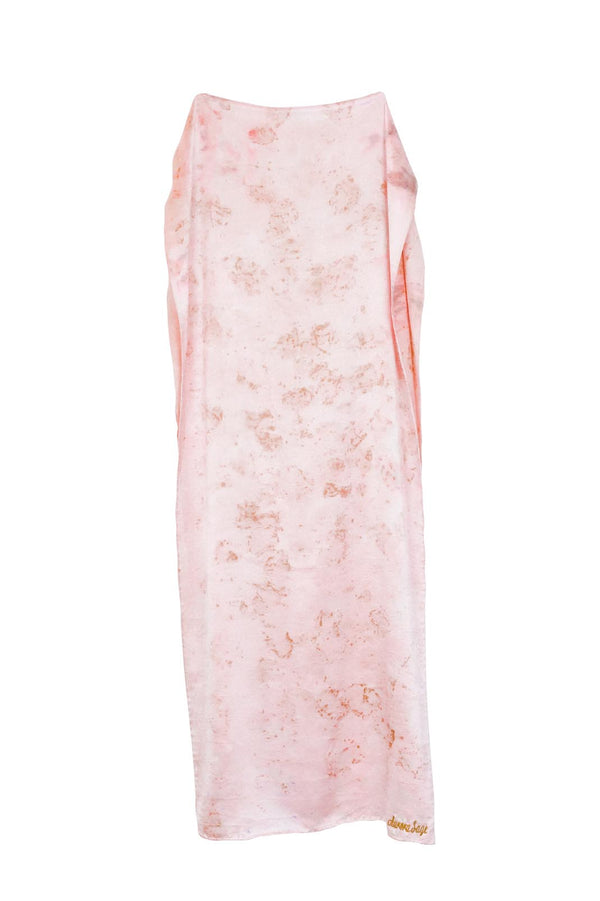 large silk scarf in light pink with golden brown rose petal markings