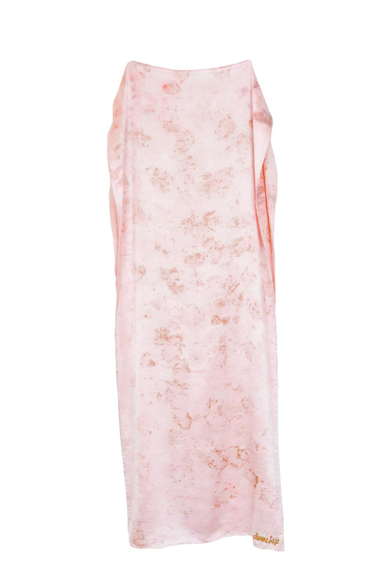 large silk scarf in light pink with golden brown rose petal markings