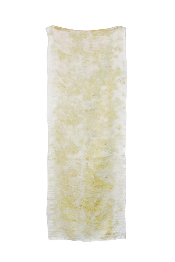 medium silk scarf in light yellow with tan brown small markings
